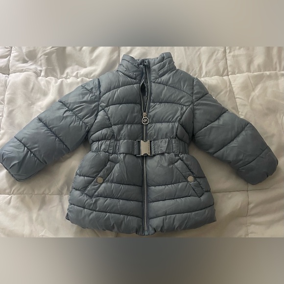 Michael Kors Girls Puffer Jacket Blue Belted Size 4T Kids Winter Coat School - Picture 1 of 5